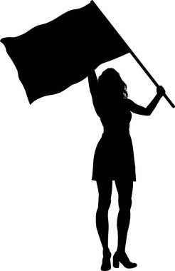 Bayrak taşıyan kadın silueti, vektör illüstrasyonu