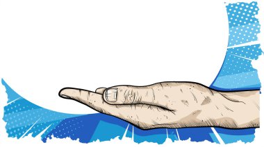 Mavi mizah arka planına karşı açık el sunumu