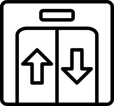 Siyah çizgili asansör kapıları yukarı ve aşağı okları gösteriyor.