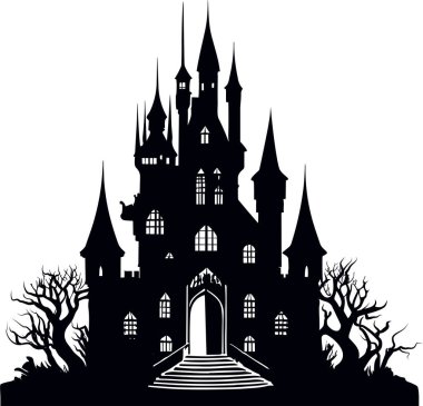 Kalenin siyah ve beyaz silueti. Beyaz arkaplanda izole edilmiş vektör illüstrasyonu.