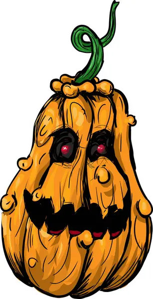 Creepy carved pumpkin with glowing red eyes — Illustration Creepy Carved Pumpkin Glowing Red Eyes — Stock Vector