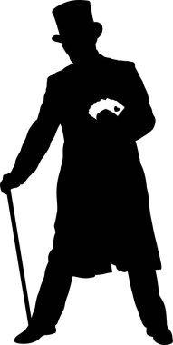 Baston ve kart tutan adamın silueti.