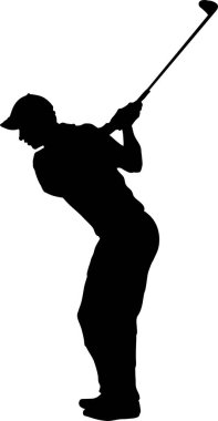 Beyaz arkaplanda golf oyuncusu silueti, vektör illüstrasyonu
