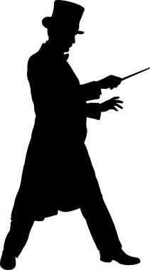 Sihirbaz Silueti, Beyaz Arkaplanda Vektör İllüstrasyonu