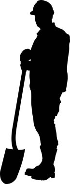 Beyaz arka planda küreği olan bir adamın silüeti..