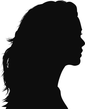 Beyaz arka planda siyah bir kadın silueti. 