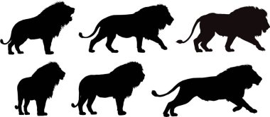 Altı siyah aslan silueti ayakta ve yürüyor