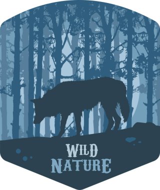 Siluet kurt uzun orman ağaçlarının arasında duruyor.