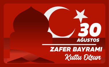 Türkiye 'de 30 Austos Zafer Bayram (30 Ağustos Zafer Günü) kutlamaları. Kırmızı ve beyaz renklerde pankart, vektör illüstrasyonu