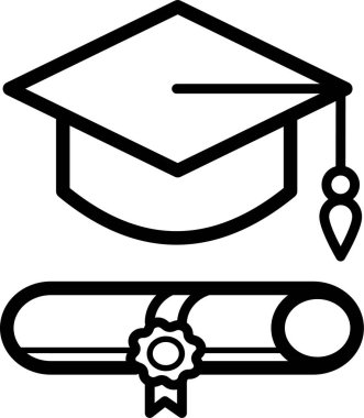 Mezuniyet Kap Simgesi, Beyaz Arkaplan Vektör İllüstrasyonu 