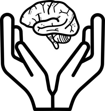 Beyin insan ellerinde, basit vektör illüstrasyonu