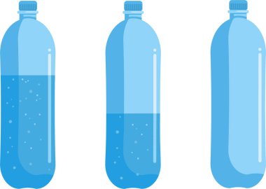 Farklı su seviyelerine sahip üç plastik şişe.