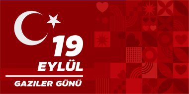 19 Eylül 'ü anan kırmızı pankart, Gaziler Gunu (Gaziler Günü) Türkiye' de. 
