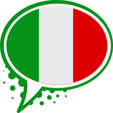 Yeşil çizgili konuşma baloncuğunun içindeki İtalyan bayrağı