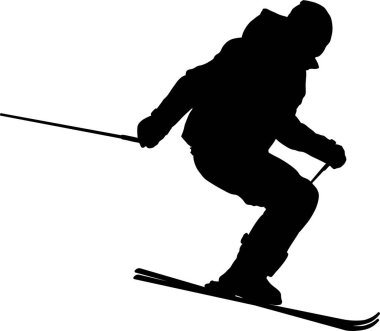 Tepe aşağı kayak yapan birinin silüeti.