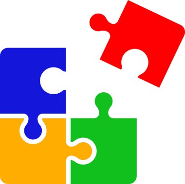 Renkli yapboz parçaları birleştiriliyor ve birleştiriliyor