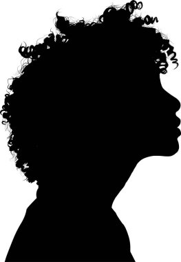 Kıvırcık saçlı bir kadın silueti.