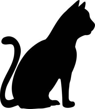 Beyaz arkaplanda izole edilmiş kedinin siyah silueti, vektör illüstrasyonu
