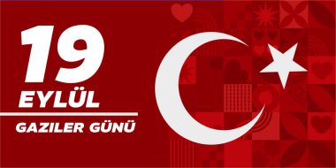 19 Eylül 'ü anan kırmızı pankart, Gaziler Gunu (Gaziler Günü) Türkiye' de. 