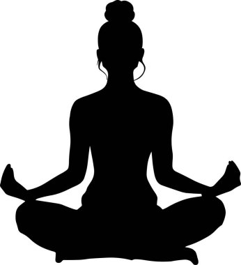 Yoga yapan kadının silueti lotus pozunda meditasyon yapıyor. vektör illüstrasyonu.