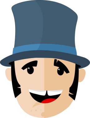 Uzun mavi şapkalı, gülümseyen çizgi film adamı.