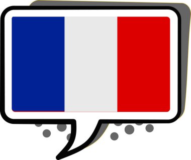 Fransızca sembollü konuşma balonu, Fransa bayrağı, vektör illüstrasyonu