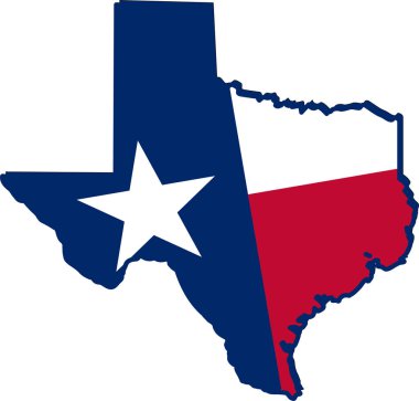 Texas haritası ve bayrağı, vektör illüstrasyonu