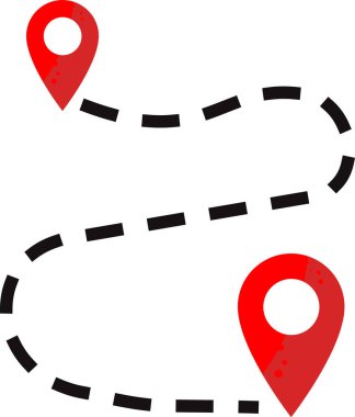 İki kırmızı konum işaretçisini birbirine bağlayan kesik çizgi
