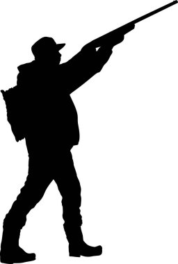 Avcı siyah silueti, beyaz arkaplanda vektör çizimi 
