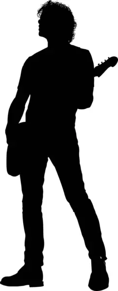 Beyaz Arkaplanda Rock Gitaristi Siluet Vektörü