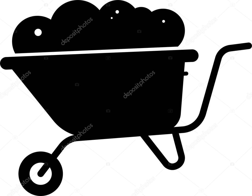 Wheelbarrow, construction equipment icon in solid style, simple vector illustration