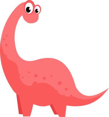 Çizgi film pembe dinozoru ayakta duruyor ve neşeyle gülümsüyor.