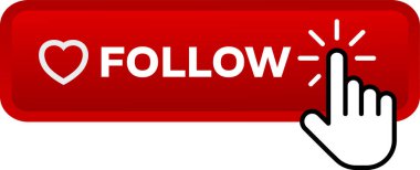 Bizi takip et düğme. Kalp işaretini takip et. Anahtar düğmesi. Beyaz arka planda vektör illüstrasyonu. 