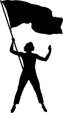 Bayrak taşıyan kadın silueti, vektör illüstrasyonu