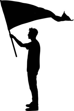 Bayrağı olan bir adamın silüeti, vektör illüstrasyonu