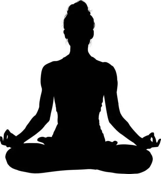 Yoga yapan kadının silueti lotus pozunda meditasyon yapıyor. vektör illüstrasyonu.