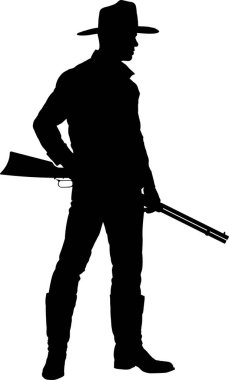 Beyaz arka planda kovboyun silueti, vektör illüstrasyonu