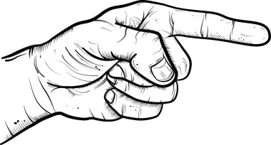 Genişletilmiş parmakla işaret eden çizilmiş el.