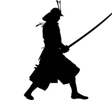 Japon samuraylarının silueti, vektör çizimi.
