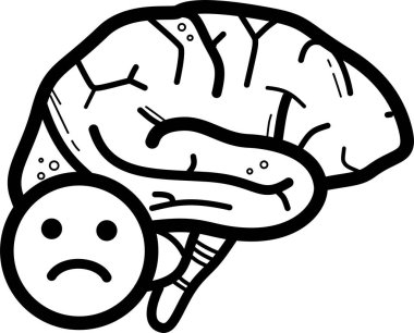 brain with sad emoji, simple vector illustration