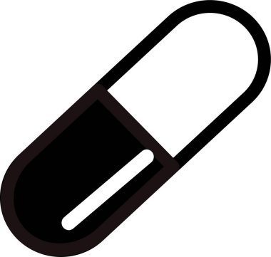 Siyah kapsül hap simgesi izole edilmiş beyaz arkaplan