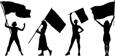 Bayraklı kadınların siluetleri, vektör illüstrasyonu