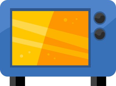 Mavi mikrodalga fırın parlak sarı ekran gösteriyor