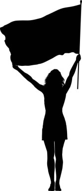 Bayrak taşıyan kadın silueti, vektör illüstrasyonu