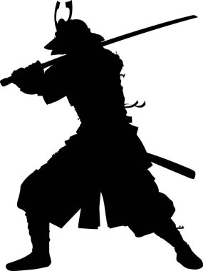 Japon samuraylarının silueti, vektör çizimi.