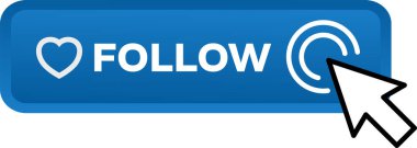 Bizi takip et düğme. Beyaz arkaplanda vektör illüstrasyonu, 3d kare tuşunu takip edin 