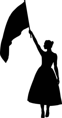 Bayrak taşıyan kadın silueti, vektör illüstrasyonu