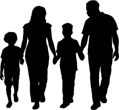 Beyaz arkaplanda ailenin siyah silueti 