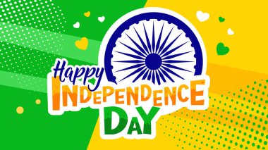 Vektör çizimi. Hindistan 'ın ulusal renkleriyle mutlu bağımsızlık günü, parlak arka plan 