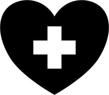 Beyaz tıbbi haç içeren siyah kalp sembolü